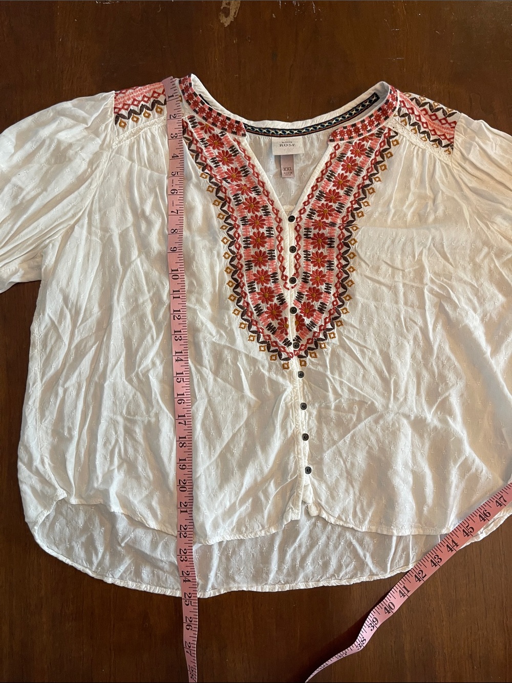 Knox Rose White Peasant Blouse with Pink Brown and Reddish Embroidery - Picture 5 of 6